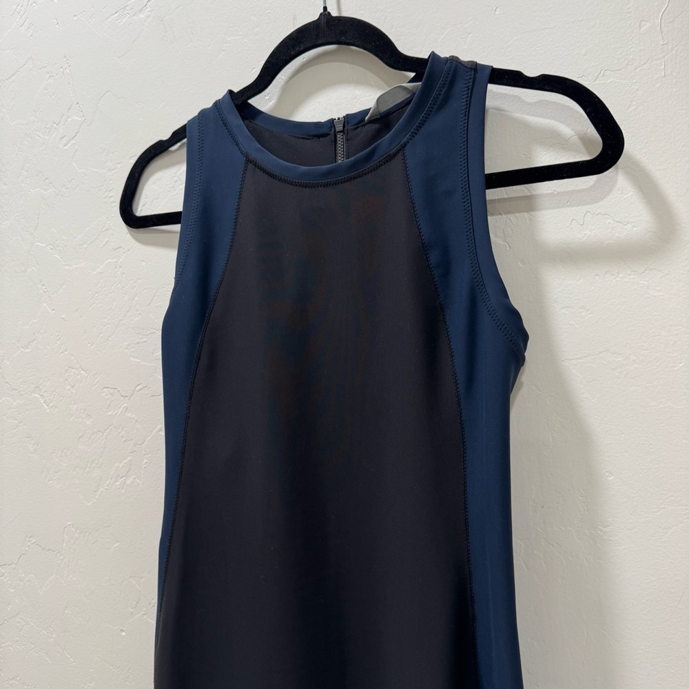 Athleta Stellar En Route Scuba Bodycon Navy Blue & Black Dress Fitted Stretch XS - Picture 4 of 13